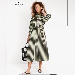 Kate Spade Springtime Stripe Button Down Shirt Dress Size L Black Green White